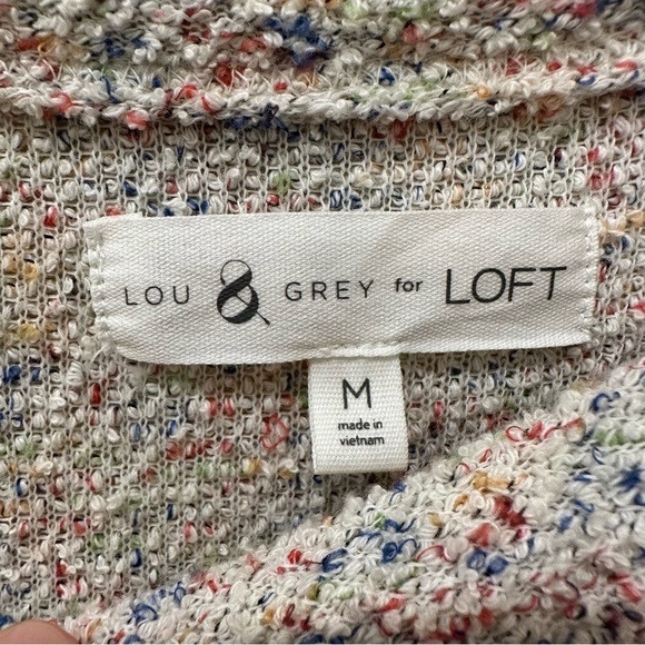Lou & Grey LOFT Knit Top Medium Textured Pullover Cream Multi-Colored High Low - Picture 6 of 8
